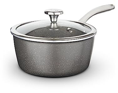 Tower T900215 Cerastone Pro 18cm Forged Aluminium Saucepan with Tempered Glass Lid, Non-Stick Coating, Graphite