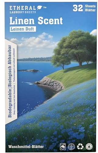 Etheral Detersivo In Fogli, Strisce Di Lavaggio Ecologico, Profumo Di Lino, Strisce Di Lavaggio Salvaspazio Per Lavatrice, Strisce Detergenti (32 Fogli)