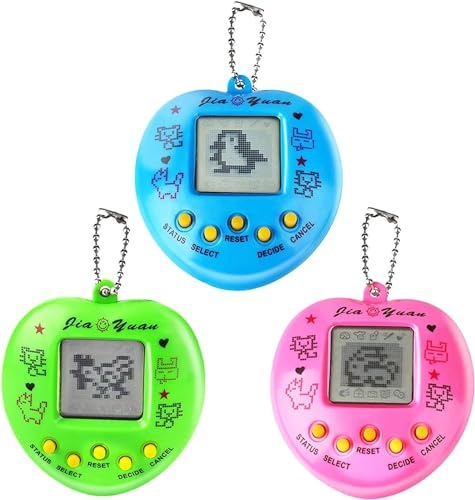 Yeelan Lot de 3 machines de jeu électroniques pour animaux de compagnie, console portable, jouet rétro, cadeau d'anniversaire avec trousseau de clés, couleur aléatoire