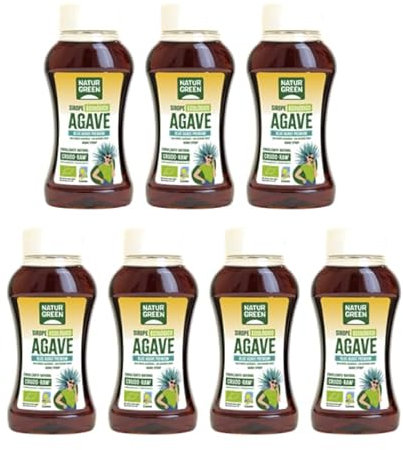 NaturGreen - Sirope Agave crudo Ecológico Bio, Endulzante Natural, Edulcorante Ecológico, Bajo Indice Glucémico - Pack 7 Unidades de 500ml/690 g