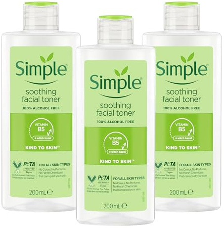 3 x 200mL | Simple Kind to Skin Soothing Face Toner 200ml | Alcohol Free | for All Types Skin | 3 Pack
