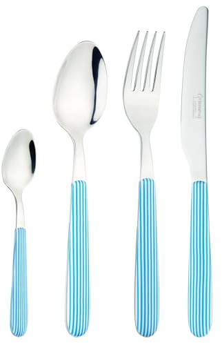 Grunwerg Greenworks 24 Piece Boxed Cutlery Set, Recycled Plastic, Eco-Friendly, Seersucker Stripe
