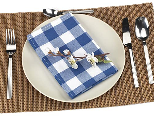 LAN&LAN - Servilletas de Tela, Pack de 6 Unidades de servilletas de Cuadros Vichy, 41 x 41cm, servilletas a Cuadros Lavables (Azul, Pack 6 servilletas)