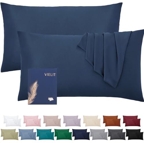 Kissenbezug 40x60 Öko-Zertifikat Weich Kissenbezüge 40x60 2er Set Mikrofaser Kissenbezug 60x40 Dunkel Blau Kissenhülle Für Kissen 40x60 Resistent Hypoallergen Vielit