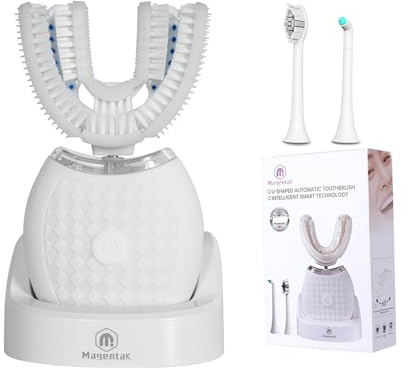 Magentak Electric U Shaped Toothbrush for Adult,360 Degree Automatic Cleaning, Ultrasonic Tooth Brush has 23760 Nylon Bristles and 3 Modes Standard, Fast, Ultra Fast(White)