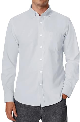 siliteelon Oxford Shirts for Men Casual Long Sleeve Smart Shirt Mens Button Down Shirt Regular Fit with Pocket Sliver Grey L