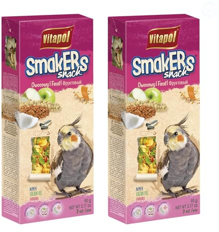 Vitapol Smakers® Parrot Treat Sticks – Variety of Snacks for Budgies, Cockatiels & Large Parrots | Natural Fruit, Egg, Honey, Seed | Vitamin-Rich Snacks, Health & Plumage Support (Fruity, 180g)