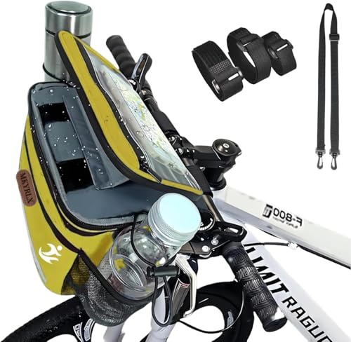 MKYRLX 5L Insulated Bicycle Handlebar Bag with Touchscreen Mobile Phone Holder, Front Bicycle Basket, Waterproof, and Removable Shoulder Strap