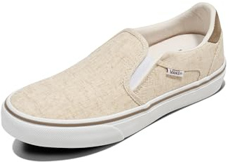 Vans Women's Asher Deluxe Slip-On Shoe - Casual Everyday Fashion Sneakers. Natural Linen Classic Cream. 8