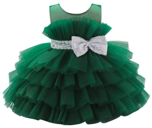 Lito Angels Baby Girls Tulle Dress, Christmas Green, Age 12-18 Months