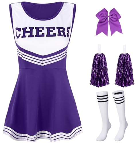 CNYUON Damen-Kleidersets Cheerleading-Kleiderkostüme Cheerleading-Performance-Kostüme Cheerleading-Uniformen for Partybedarf mit Accessoires(Purple,M)