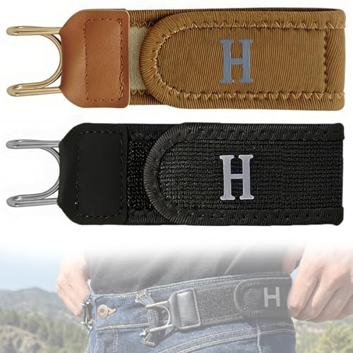BAHME 2 Pcs Cinturón elástico gancho metal, Cinturones sin hebilla gancho hierro para hombre, Trabilla para cinturón elástica ajustable portátil, Comodidad Sin hebilla Cierre correa cintura invisible