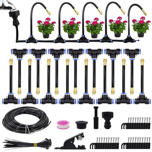 Set di sistemi di irrigazione – 15 metri con micro irrigatori girevoli a 360°, adatto per l'irrigazione automatica e uniforme di giardini da balcone, serre, piante in vaso e prati.
