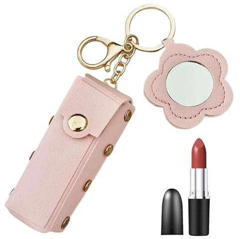 Porte-clés porte-rouge à lèvres - Étui à lèvres en cuir PU | Organisateur de rangement de maquillage avec porte-clés Portefeuille cosmétique de voyage portable Étui de bâton de laboratoire
