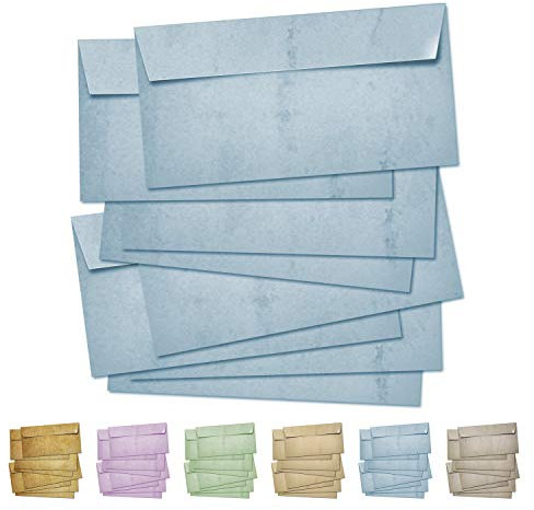 Partycards Briefumschläge ohne Fenster selbstklebend, 50 St. Bunt Blau Vintage, 100 Gr. M², 22 x 11 cm, farbige Briefumschläge, Umschlag DIN lang, Briefumschlag Kuvert Retro