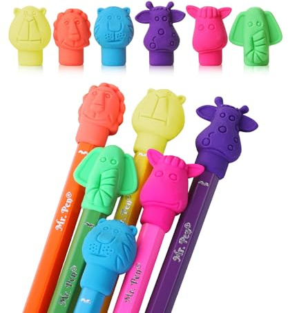 Mr. Pen- Animal Pencil Top Eraser, 60 Pack, 6 Assorted Styles, Colorful Cute Animal Designs, Latex-Free, Non-Toxic Cap Pencil Erasers for Kids, Teachers