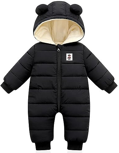Minizone Bebé Invierno Mamelucos con Capucha, Niñas Niños Ropa Traje de Nieve Manga Larga Fleece Monos Outfits Peleles Calentar Abrigo Regalos 0-12 Meses