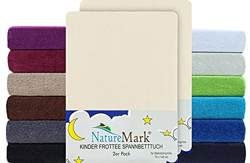 NatureMark 2er Pack Kinder FROTTEE Spannbettlaken, Spannbetttuch kuschelig weich, für Babybett und Kinderbett | 70x140 cm - Natur weiß