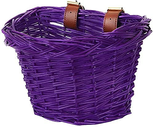 EIRONA Kids Bicycle Wicker Basket with Adjustable Straps for 12-20 Inch Kids Bike, Scooter, Tricycle - Purple Rattan Storage