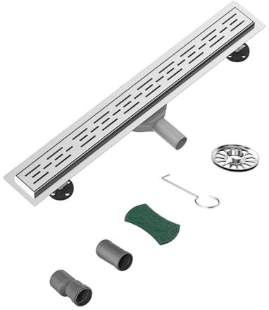Neodrain Duschrinne 80cm Edelstahl Bodenablauf - 360° Siphon Ablaufrinne Extra Flach mit Geruchsstop Haarsieb und Drainagerohr Adapter Für Bad, Außenbereich