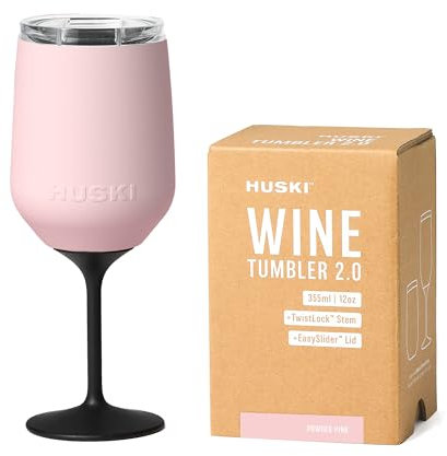 Huski Wine Tumbler 2.0 | New | Award-Winning Design with Detachable Stem | Premium Stainless Steel Wine Glass with Lid | Triple Insulated Tumbler | 355ml Capacity | Great Gift (Powder Pink)