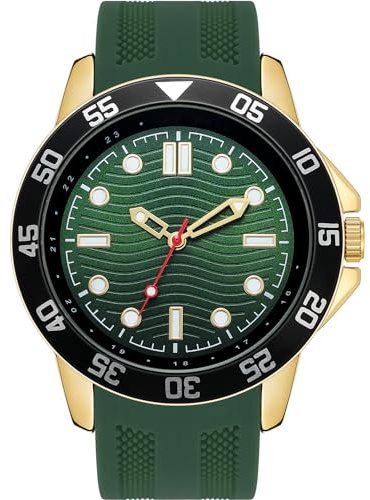 NUOVO Herrenuhr Grüner Quarz Simulierter Silikonarmband Sportuhr 30M wasserdichte Big Face Designer Kleid Armbanduhren Business Arbeitsuhr für Männer Casual Mode Uhr Elegantes Geschenk für Männer