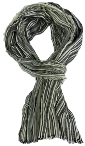 Rotfuchs Écharpe en coton pour femme et homme - Aspect froissé - Motif à rayures - Vert gris noir - Fabriqué en Allemagne, Vert, gris, noir, 170 x 20 cm (L x B) (175 x 45 cm)