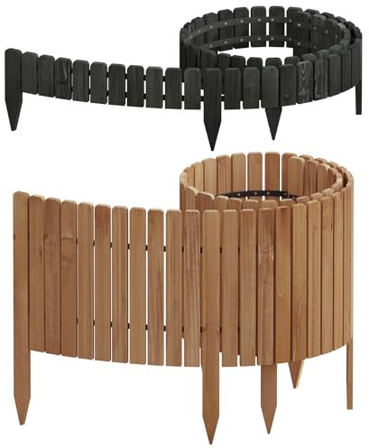 WOLTU Clôture de Pelouse Décorative en Bois, Bordure de Jardin Flexible, Palissade de Jardin Extérieur, Bordure de Parterre pour Gazon, Plate-Bande, Potager, Verger, 203x30 cm, Marron Foncé