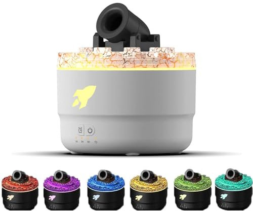 Buithafu Cannon - Difusor de aroma con efecto anillo de humo, diseño magma, 7 colores LED, depósito de agua de 200 ml, función de temporizador, ideal para aromaterapia, humidificación y decoración