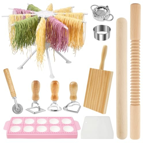 Pasta Werkzeug Set 12 Stück Effizientes Nudelherstellungs Set mit Ravioli Stempel Ausstechern, Edelstahl Küchennudel Hausgemachtes Spaghetti Hersteller, und Einfach Zu Bedienen Reinigen