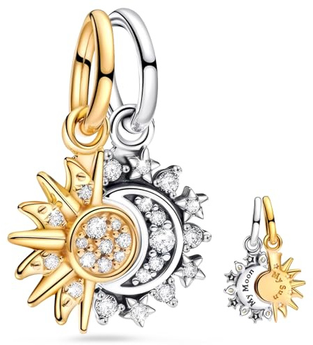 Ahokei Damen Charm Anhänger Für Armband, Sonne Mond Silber Charms & Beads Für Damen,Sonne Charms Anhänger Gold Moments Teilbarer Charm Gold For Ketten Geschenk Frauen