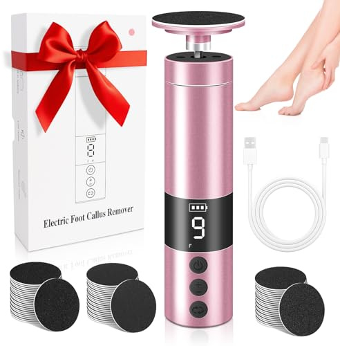 Râpe à Pieds Électrique Rechargeable 9 Vitesses - Râpe à Pieds Pédicure Electrique Kit avec Embouts Remplaçables pour Talons Fissurés, Peaux Mortes & Callosités - Rose