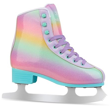HALOSK Premium Leather Womens/Girls Figure Ice Skates - Memory Foam Collar Beginner Youth Ice Skates with Stainless Steel Blade, Women Size 5 6 7 8 9 10, Gradient
