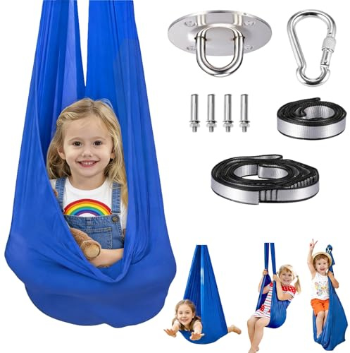 Kids Sensory Swing, Indoor Swing with 360° Swivel Hanger Kit and Adjustable Straps, Double Layer Therapy Cuddle Swing for Autistic Children, Holds up to 400lbs