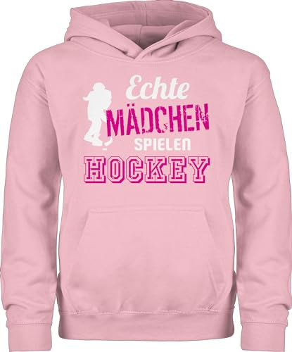 Kinder Hoodie Jungen - Sport Kleidung - Echte Mädchen spielen Hockey - 152 (12/13 Jahre) - Hellrosa - hoody 25. geburtstag eishockey reitpullover feldhockey pullover echt hudis pulli kinderpullover