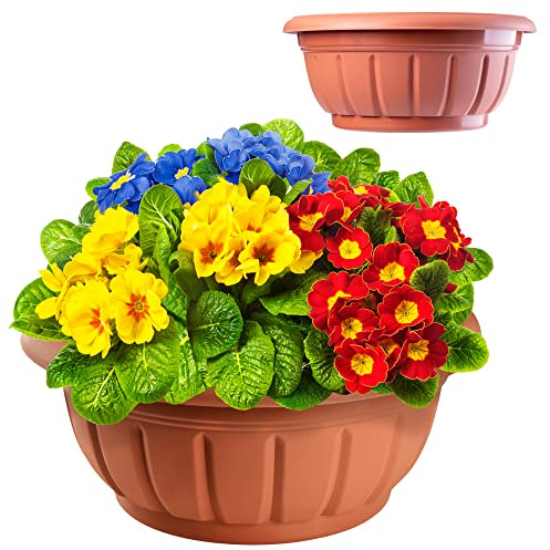 KADAX Blumenschale, runde Pflanzschale, Pflanzkübel aus Kunststoff, wetterfester Blumenkübel für Außen, Blumen, Pflanzen, Garten, Balkon, Deko, Blumentopf, frostsicher, Pflanzgefäß (20 cm, terrakotta)