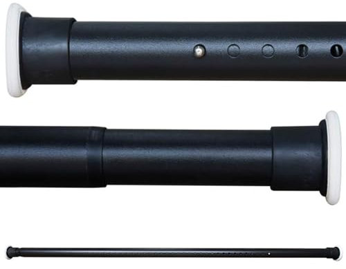 Extendable Shower Curtain Rod No Drilling Telescopic Curtain Poles Wardrobe Clothes Rail Carbon Steel 260-310CM Black Adjustable Spring Tension Rod For Bathroom Window Kitchen Closet