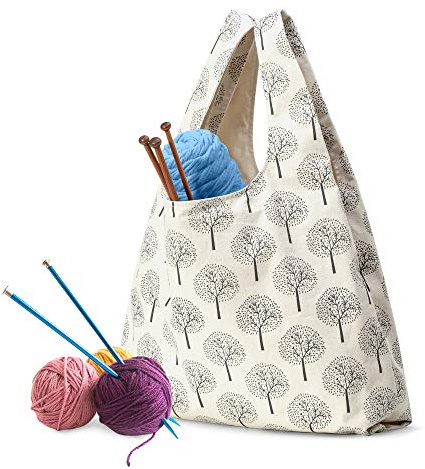 YARWO Bolsa de Hilo de Ganchillo, Bolsa de Transporte para Tejer Lana y Accesorios de Ganchillo, Bolsa de Costura para Agujas de Ganchillo, Proyecto sin terminar e Hilo de Tejer, Árbol, 38 x 34 cm