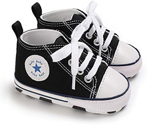 DEBAIJIA Lauflernschuhe Baby Segeltuchschuhe 6-12M Kinder Turnschuhe Jungen Leichtes Leinen Schuhe Mädchen Weiche Sohle 18 EU Schwarz (Etikettengröße 2)