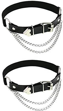 alisikee Verstellbares Bein-Strumpfband mit Ketten, elastische Punk-Oberschenkel-Strumpfbänder für Frauen, 1 Paar, Schwarz, Einheitsgröße