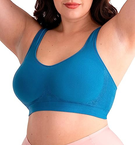 SHAPERMINT Compression Wirefree High Support Bra for Women Small to Plus Size Everyday Wear, Exercise and Offers Back Support, Atlantic Blue, XL