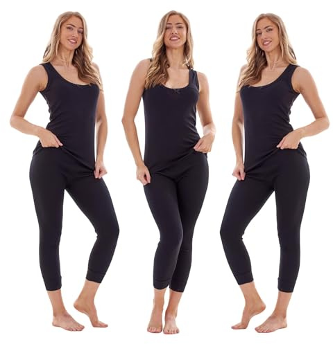 Keanu Heatforce Ladies Thermal Vests - Pack of 3 - Winter Warm 0.45 TOG Brushed Underwear Sleeveless Vest Baselayer (Black, Medium)