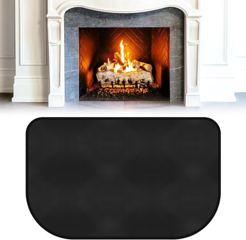 LUFEIS Tappeto Ignifugo per Camino, 102 * 50 CM Tappetino per Camino, Tappeto Focolare Camino per stufa, camino, barbecue e griglia, Protegge i Pavimenti Dalle Scintille, Nero, Mezzo Rotondo