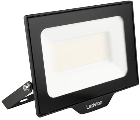 Ledvion LED Strahler, Inkl. 0.5M Kabel, 50 Watt Osram LED Strahler, 4000K Weitstrahl, 6000 Lumen Arbeitslicht, Außen Strahler IP65 wasserdicht, Weitstrahl mit Schnellkupplung