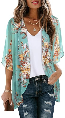 florynova Women’s Causal Kimono Cardigan Summer Tops Loose Fit Beach Cover Ups Floral Print Blouses