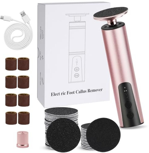 ACWOO Hornhautentferner Elektrisch, Wiederaufladbare Elektrisches Fuß-Hornhautentferner-Set mit Austauschbaren Fußfeilen, 6 Speeds, Fußpflegeset für rissige Fersen,Hornhaut,abgestorbener(Roségold)
