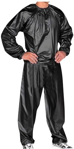 WAZHAKU Sweat Suit Men Women Sauna Suit for Weight Loss Yoga Sports One-Piece Overalls Sweat Suit Sauna Suit Athletics Sauna Suit Fitness Sauna Suit for the Full Body Tracksuit Made of PVC, black, L