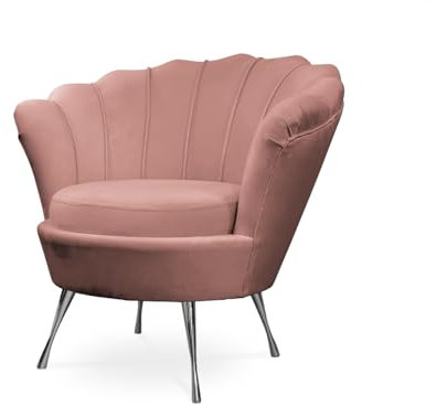 BETTSO Fauteuil Coquillage - Fauteuil Salon - Fauteuil Relax - Meubles de Salon - Fauteuil TV - Fauteuil de Lecture, Fauteuil d'allaitement - Velours Rose Sale + Argent