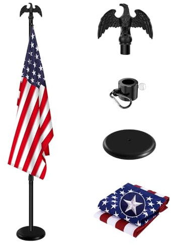 Fahnenmast-Set für den Innenbereich, 1,8 m - 2,4 m, Aluminium, kommerzieller Innen-Fahnenmast und 360° drehbarer Anti-Wickelring, verstellbarer, robuster Fahnenmast-Set für Büro, Schule, mit schwarzem