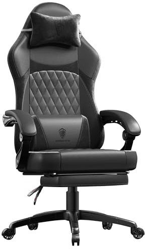 Dowinx Gaming Stuhl Racing Gamer Stuhl, Ergonomischer Gaming Sessel mit Lendenwirbelstütze, Gaming Chair PU Leder 150KG, Schwarz